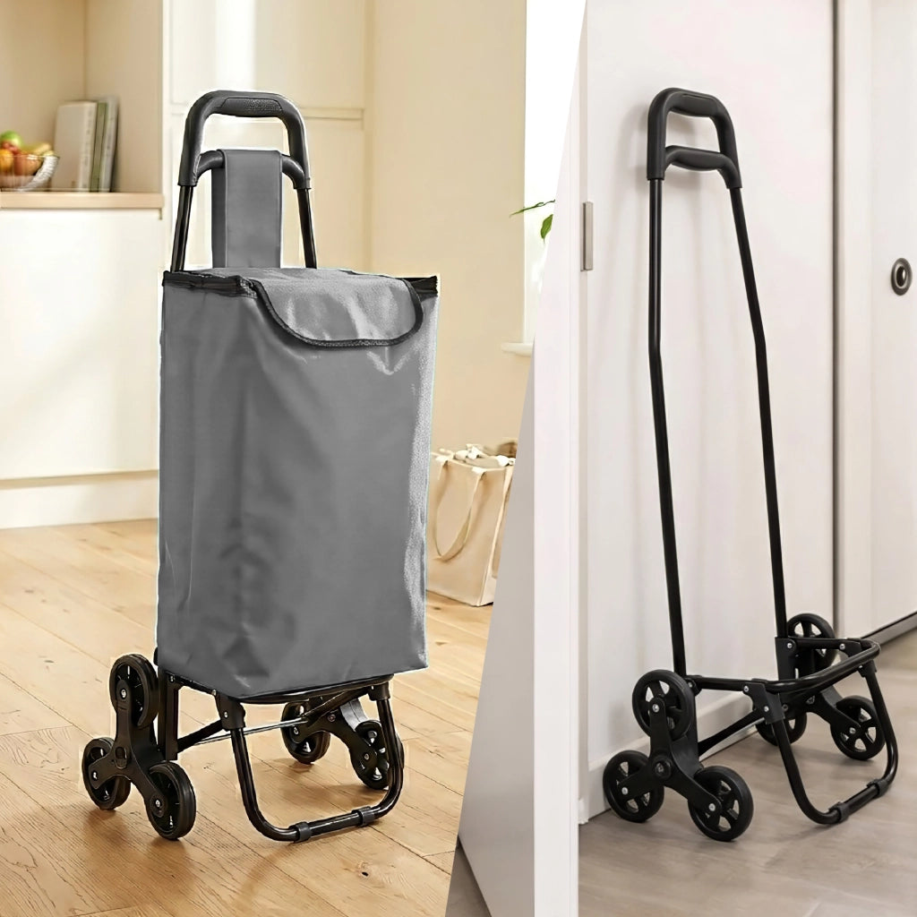 Carrello Spesa Saliscale 6 Ruote Pieghevole con Borsa Impermeabile, Porta Spesa per Scale Supermercato e Casa, Struttura in Acciaio – Il Gruppone   Grigio