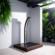 SINED Doccia Solare Nera In Alluminio con Fascia Centrale Inox Serbatoio 40 Litri Altezza 224 cm Miscelatore e Soffione Quadrato Modello Ella