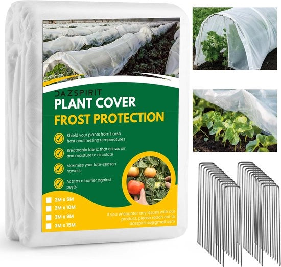 Velo per piante invernale 35g/m², 3 x 9 m, copertura per giardino con 25 chiodi per terra, velo per protezione invernale, protezione per piante contro il gelo e gli uccelli, ideale per letti di coltivazione elevati, serre