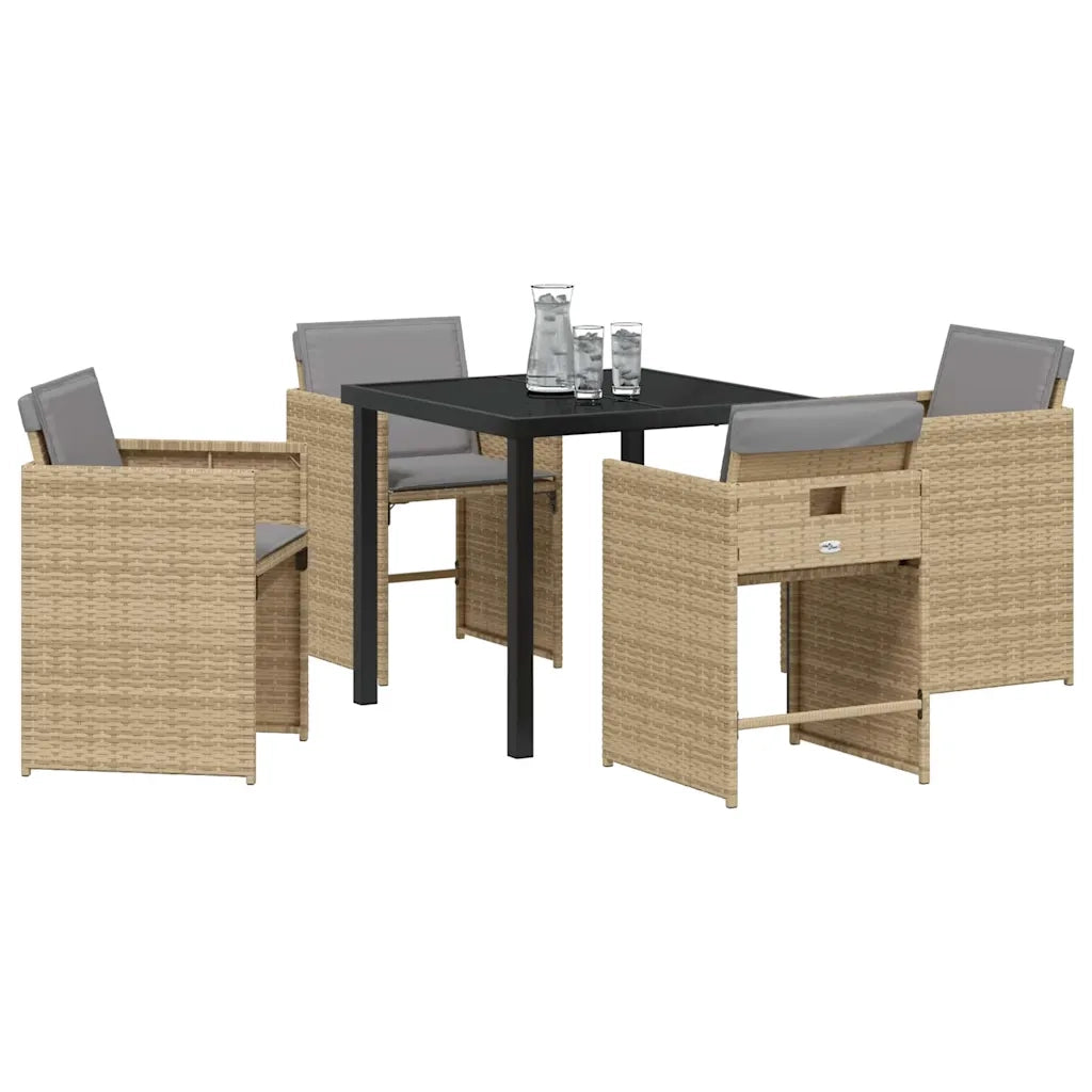 Set da Pranzo per Giardino con cuscino 5 pcs Beige polyrattan