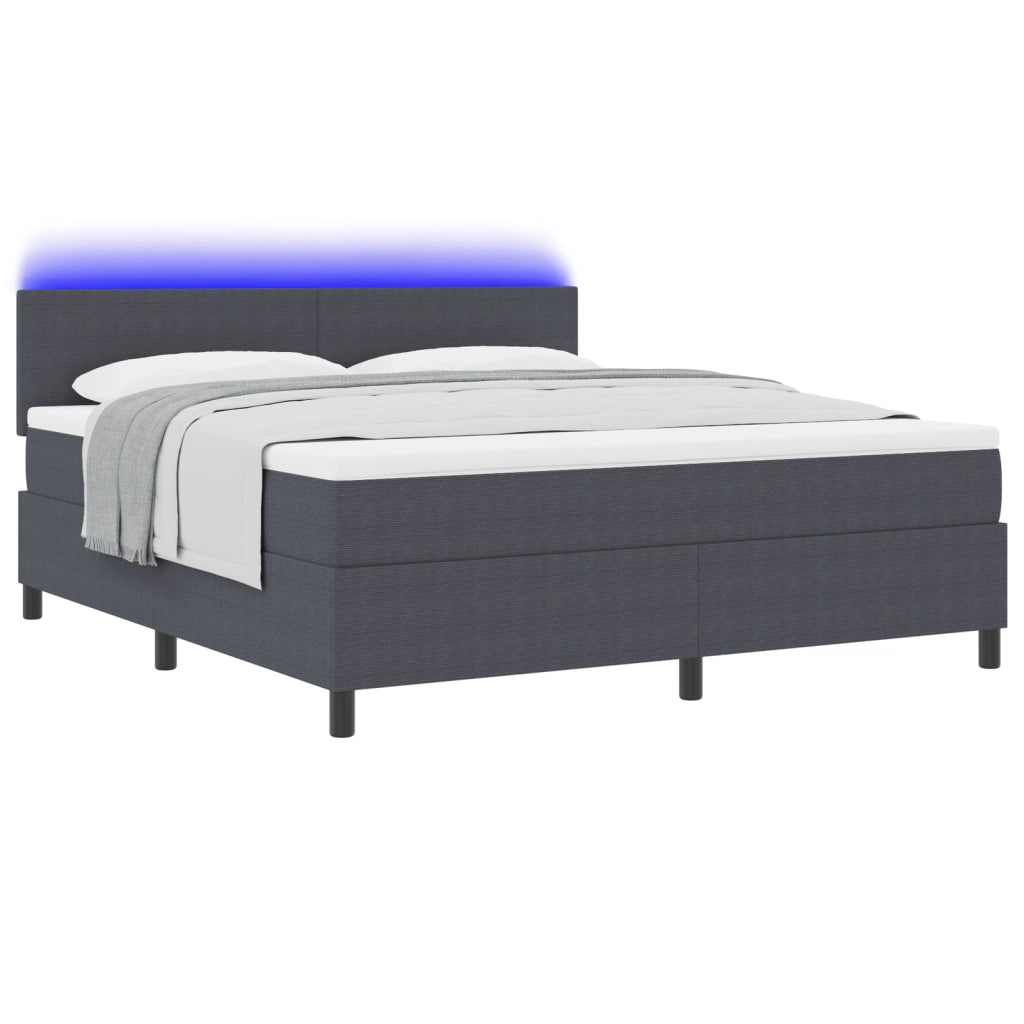 Letto con Rete a Molle con Materasso & Luce LED Grigio Scuro Tessuto in Corduroy