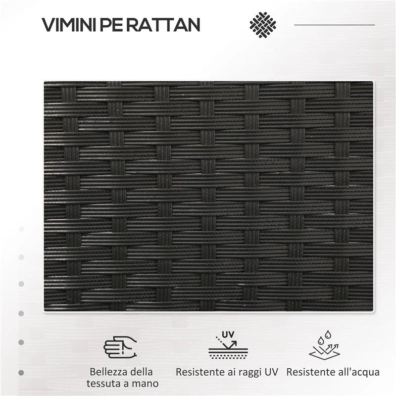 DIVANETTO PER ESTERNI 2 POSTI CON TAVOLINO DA CAFFÈ IN ACCIAIO E RATTAN PE 137X59X82 CM NERO