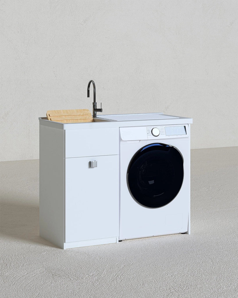 Mobile coprilavatrice Brilla Dx - Con 1 anta e lavatoio  Contenitore salvaspazio per bagno e lavanderia - Lavatrice non inclusa - Bianco - 109x93x60 cm_