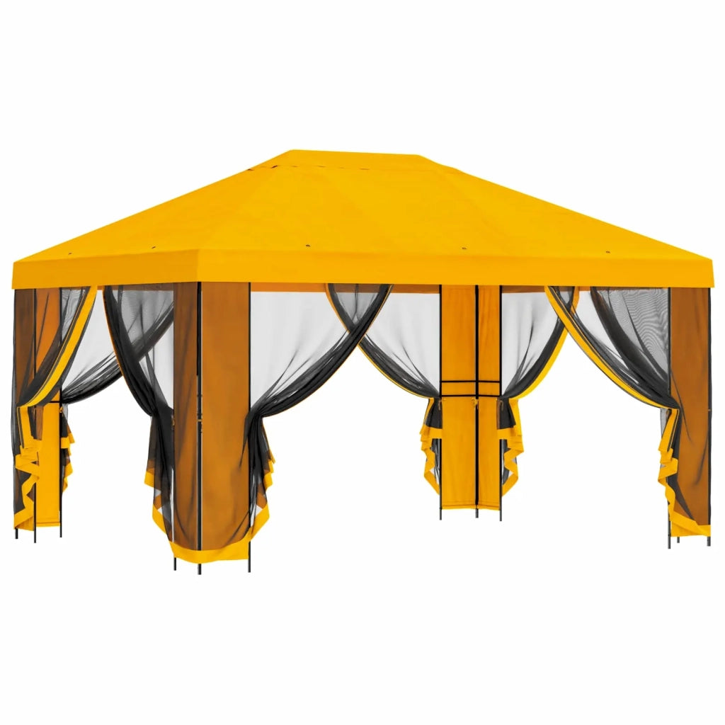 Gazebo | Pergolato da giardino con pareti laterali 4 ¡Á 3 m Giallo