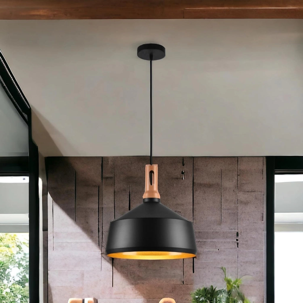 Lampadario da soffitto a sospensione con attacco E27 (lampadina non inclusa) moderno stile industriale nordino Nero e Oro 35x22 cm