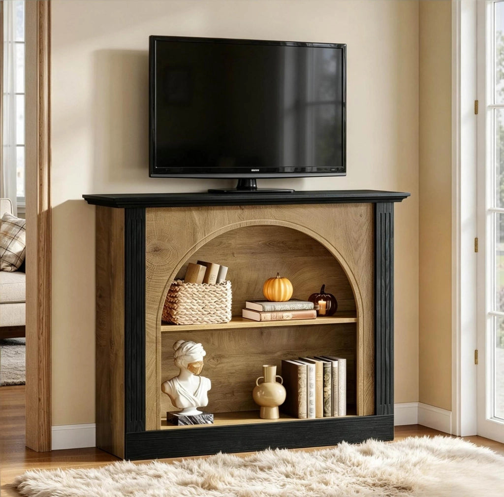 Consolle ULEVR 110x30 cm a 3 livelli con 2 ripiani, design moderno, nero rustico
