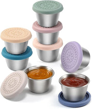 Salatiera portatile 8P per viaggio, 68 ml, Dipsauzen con coperchio in silicone senza lattine per contenitore di picnic, contenitori di conservazione rotondi riutilizzabili