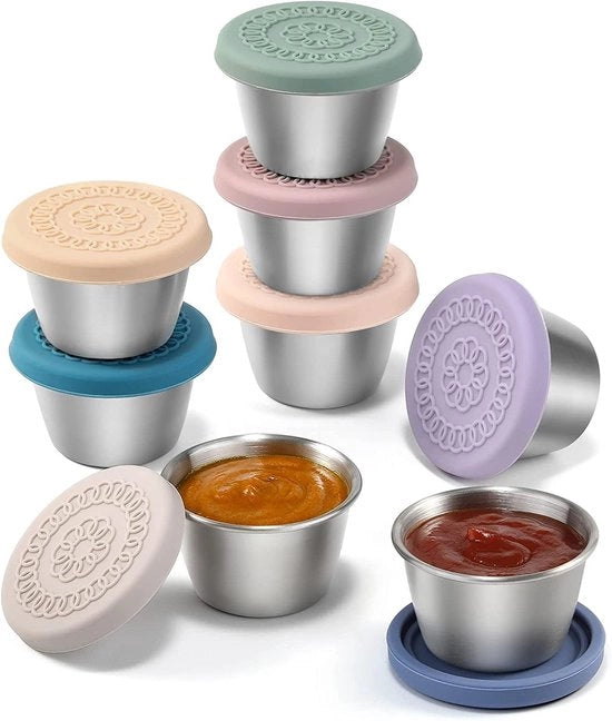 Salatiera portatile 8P per viaggio, 68 ml, Dipsauzen con coperchio in silicone senza lattine per contenitore di picnic, contenitori di conservazione rotondi riutilizzabili