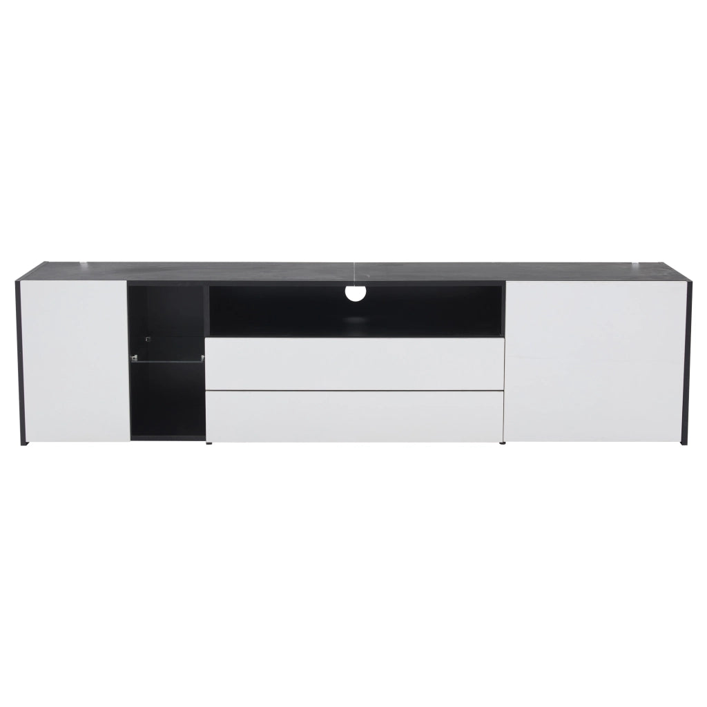 Mobile porta tv 180 cm per 75 pollici con 2 cassetti e 2 ante; bianco e nero