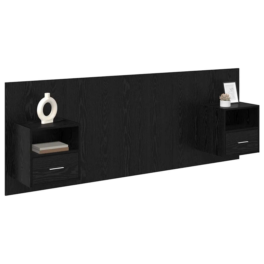 Testata con Comodino 3 pz-Set di 3 Testiera con Contenitore Rovere Nero Legno multistrato 261100
