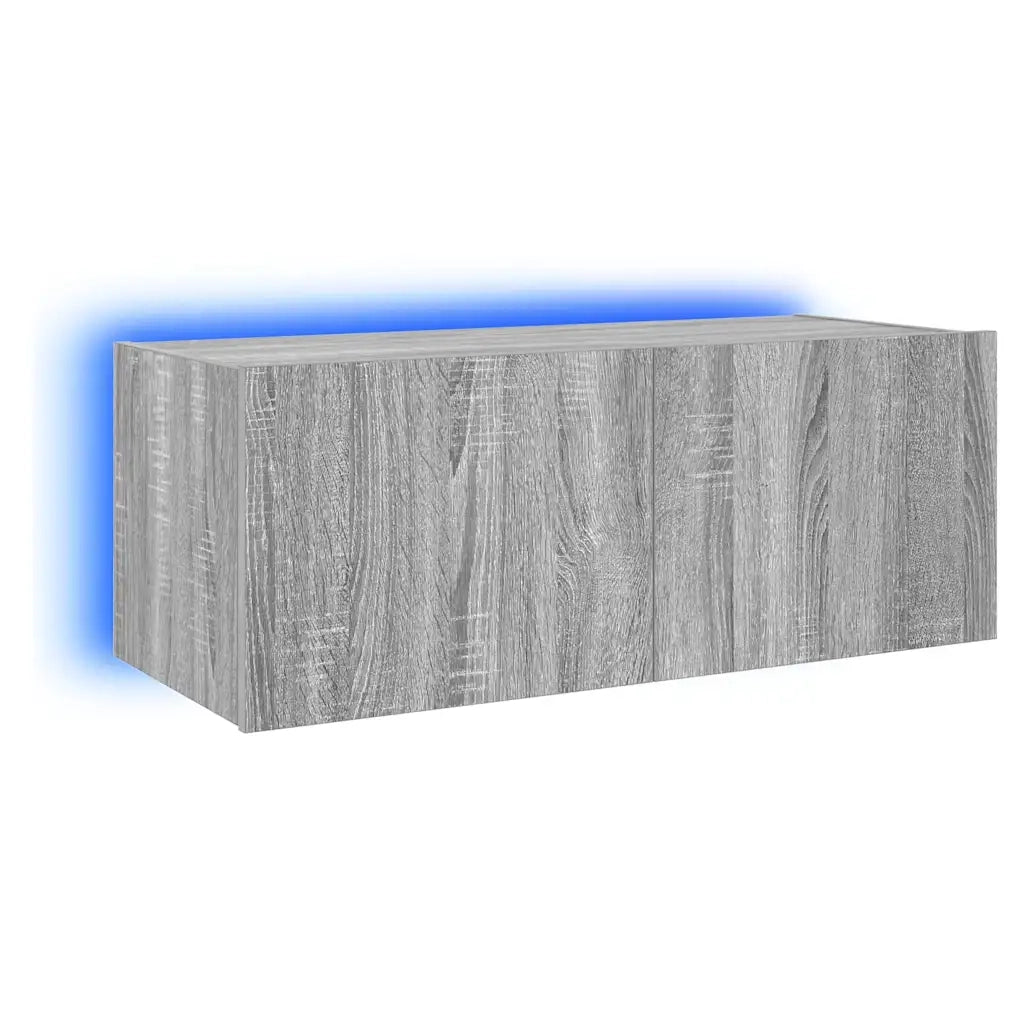 Mobile TV a Parete con Luci LED Grigio Sonoma 80x35x31 cm 837291