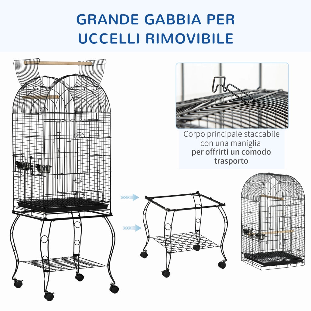 Easycomfort Gabbia per Uccelli e Canarini, Voliera con Ruote in Metallo Nero 51x51x153 cm