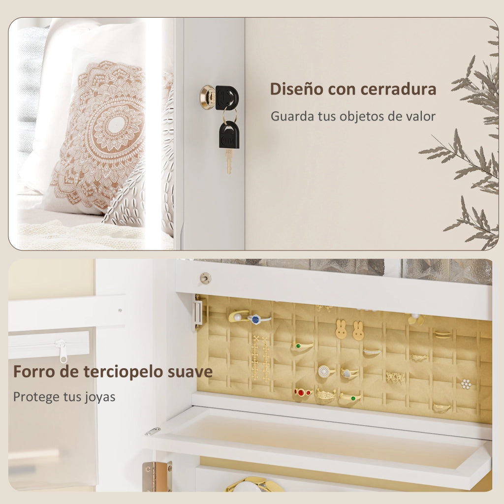 Specchio Armadio da Parete con Luci LED e Chiusura ¨C Zephmum ¨C Bianco