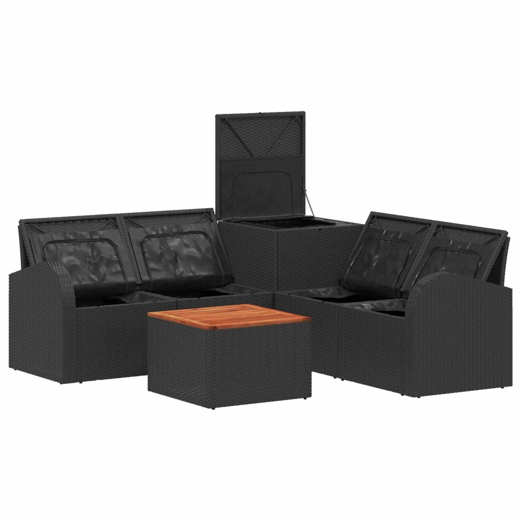 Set di divani 6 pz Nero Rattan sintetico e Acciaio 3447181