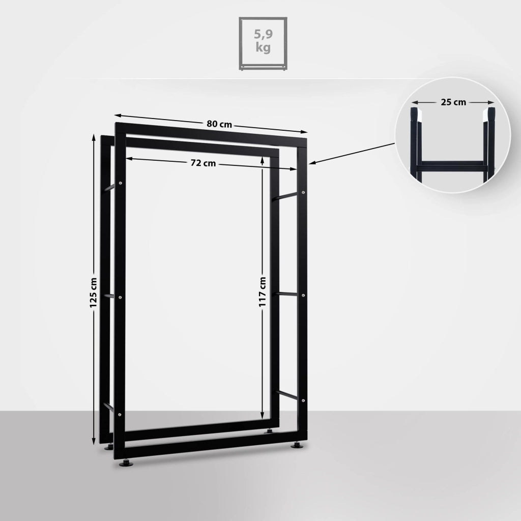 Esclusivo portalegna KERI V2 in metallo nero,25x80x125 cm