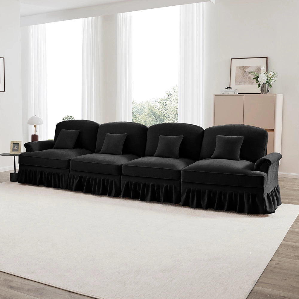 Divano 4 posti grande - Xylo - Stile mid-century, chenille, nero