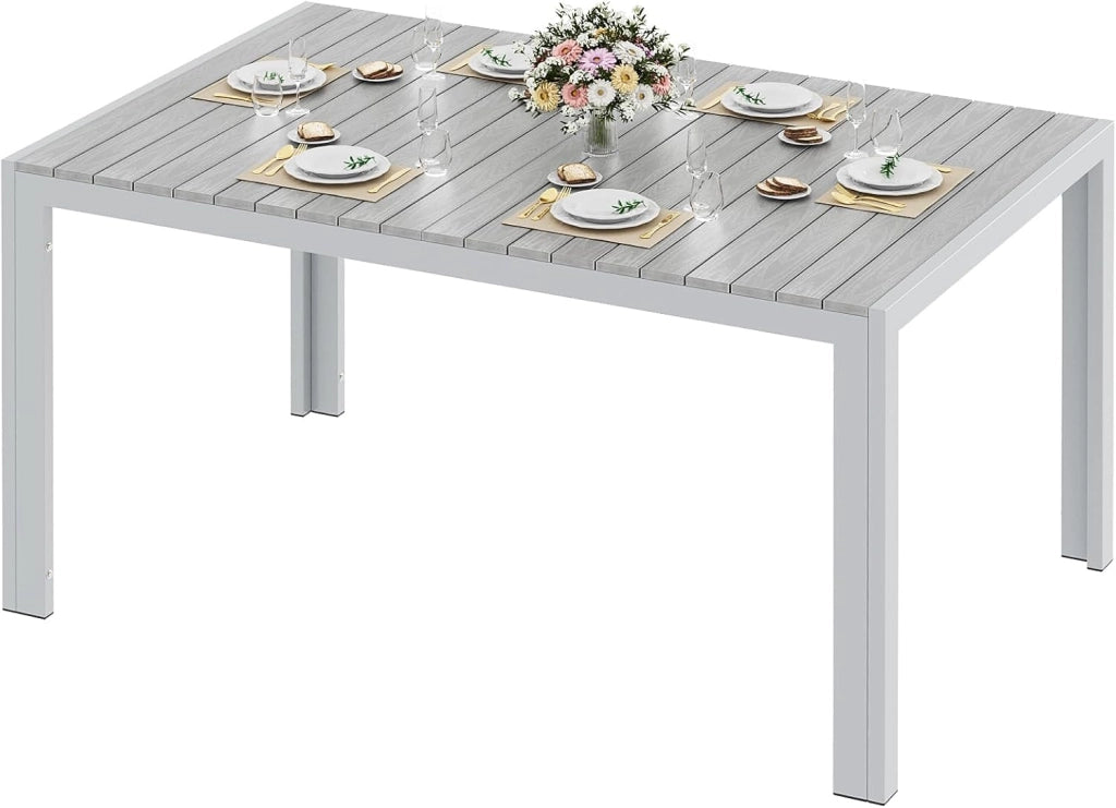 Tavolo da giardino grande, resistente alle intemperie, 140 x 90 x 75 cm, in alluminio, con piano in WPC, tavolo da pranzo rettangolare, per 6 persone, robusto giardino, terrazza, balcone