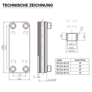 Scambiatore a piastre saldobrasate in acciaio inox, 40 piastre Max 230 kW
