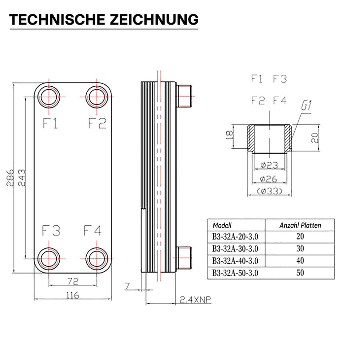 Scambiatore a piastre saldobrasate in acciaio inox, 40 piastre Max 230 kW