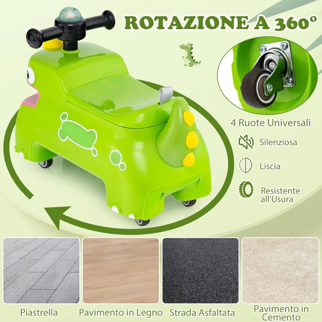 Macchina a Spinta per Bambini, Giocattolo Cavalcabile con Spazio Nascosto Luci Musica e Clacson, Macchina da Passeggio a Spinta con 4 Ruote, Regalo per Bambini 18+ Mesi (Verde)
