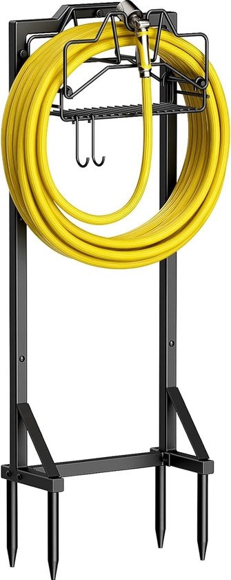 Sostegno per tubi da giardino in metallo, 117 cm, libero stante, tubo da giardino in metallo rimovibile, organizzatore di tubi da giardino, supporto per tubi da giardino in metallo robusto, nero