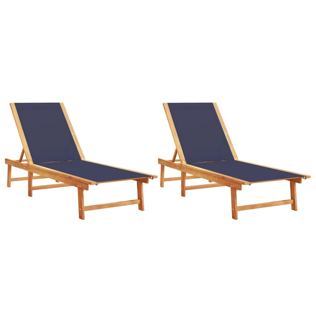 Lettini Prendisole 2 pz | Sdraio da giardino | Lettino da sole Blu Legno Massello Acacia e Textilene