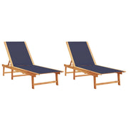 Lettini Prendisole 2 pz | Sdraio da giardino | Lettino da sole Blu Legno Massello Acacia e Textilene