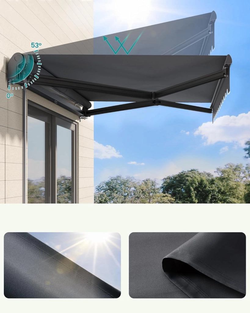 SONGMICS Tenda da Sole a Bracci Articolati, Tenda con Manovella, Parasole per Balcone, UPF 50+, Lega di Alluminio, Regolabile, 300 x 250 cm, Grigio GSA306GZ01