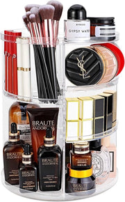 Organizzatore di cosmetici da trucco, girevole 360 gradi, 7 livelli regolabili, grande capacità, organizzatore di trucco, cassa di conservazione del trucco per armadi, camera da letto, bagno, trasparente
