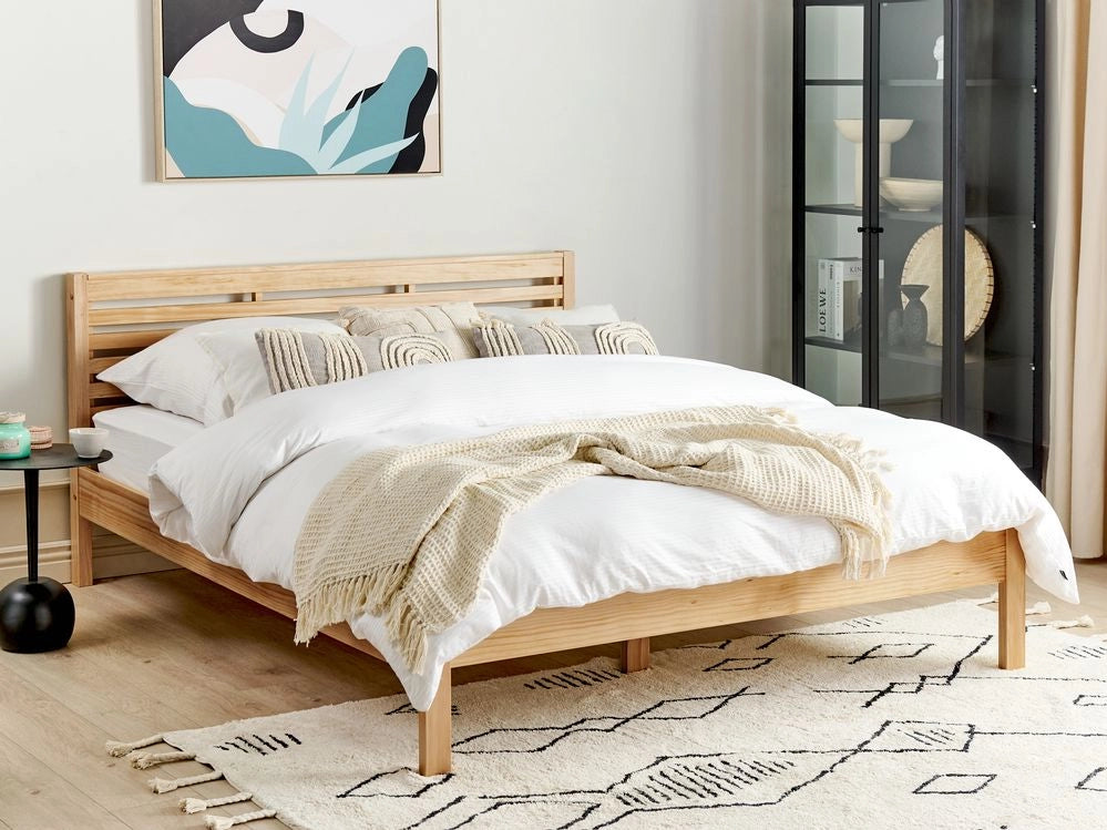 Letto in marrone chiaro 160 x 200 cm testiera e rete a doghe letto grande