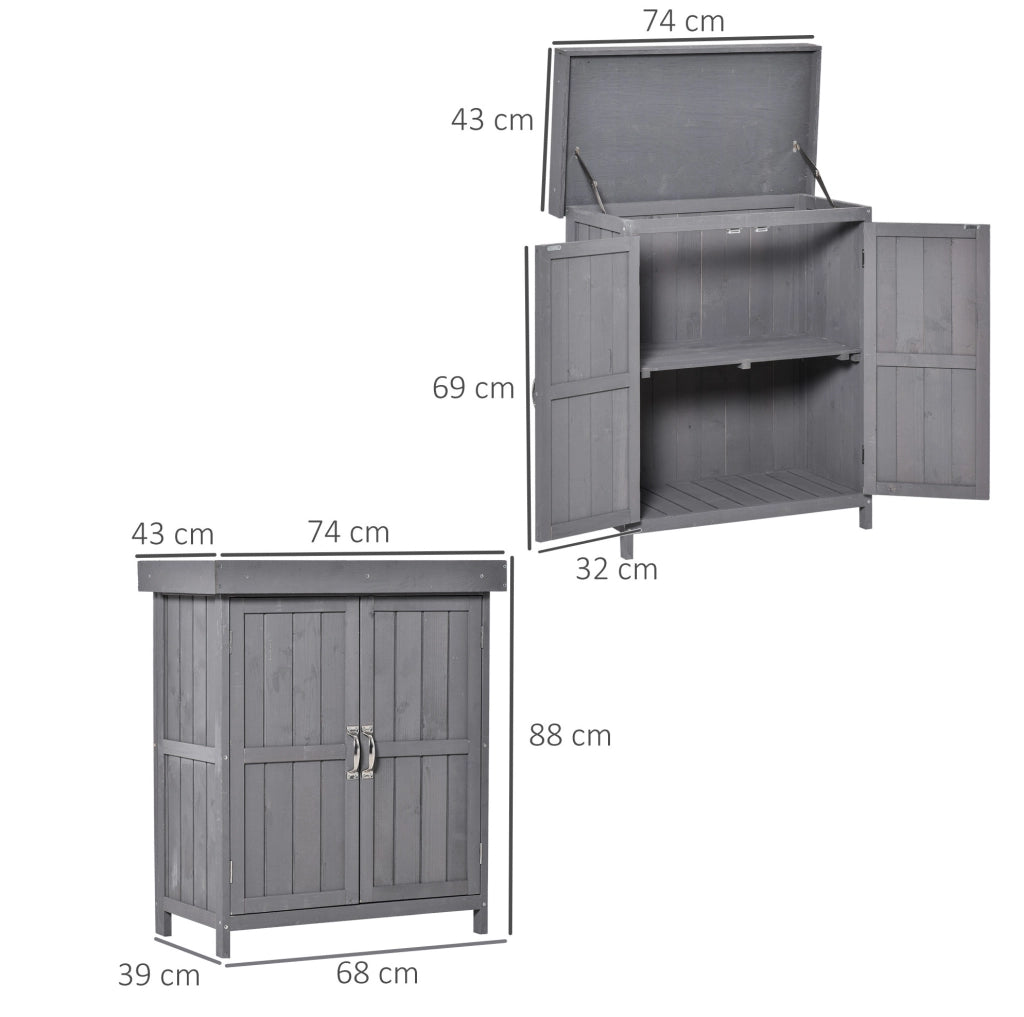 Armadio da giardino in legno con tetto in asfalto e doppie ante; 87 x 46;5 x 160 cm; grigio