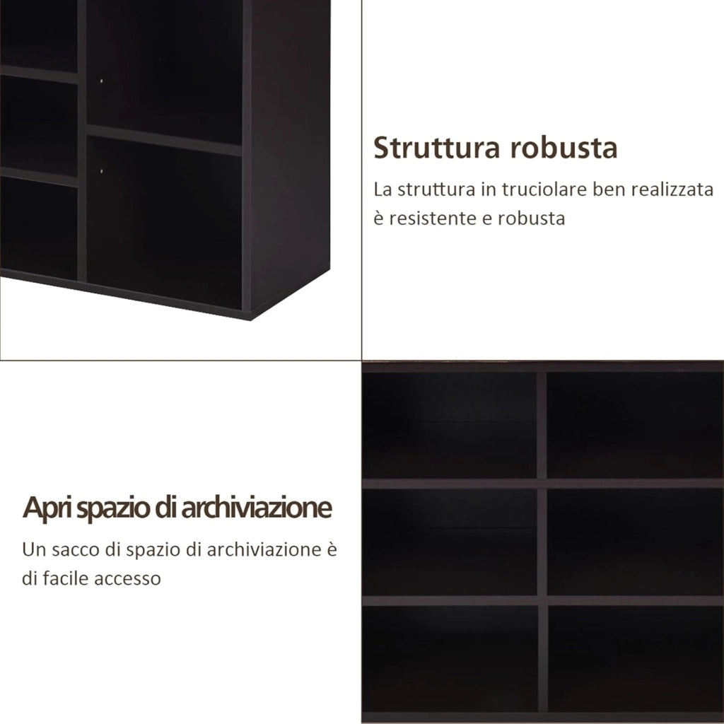 Scarpiera Salvaspazio da Ingresso con 10 Scomparti, Panca Contenitore con Cuscino, Cassapanca Portascarpe 104 x 30 x 48cm (Marrone)