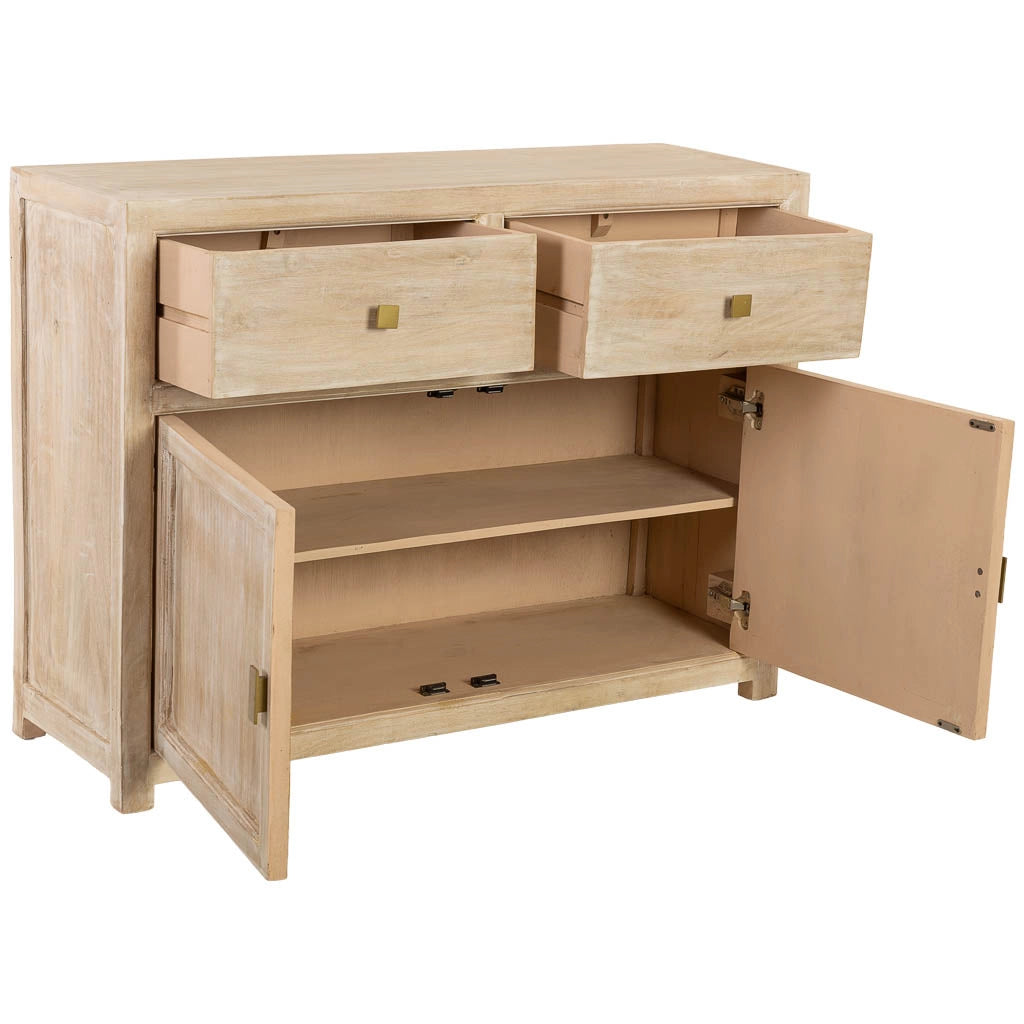Credenza in legno beige con 2 ante e 2 cassetti, 120x40x88h cm