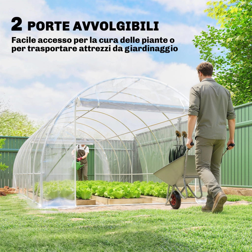 Serra Tunnel 3x6x2 m ¨C Zephmum ¨C Telaio Acciaio, Copertura PE Anti-UV Trasparente con Porte Avvolgibili