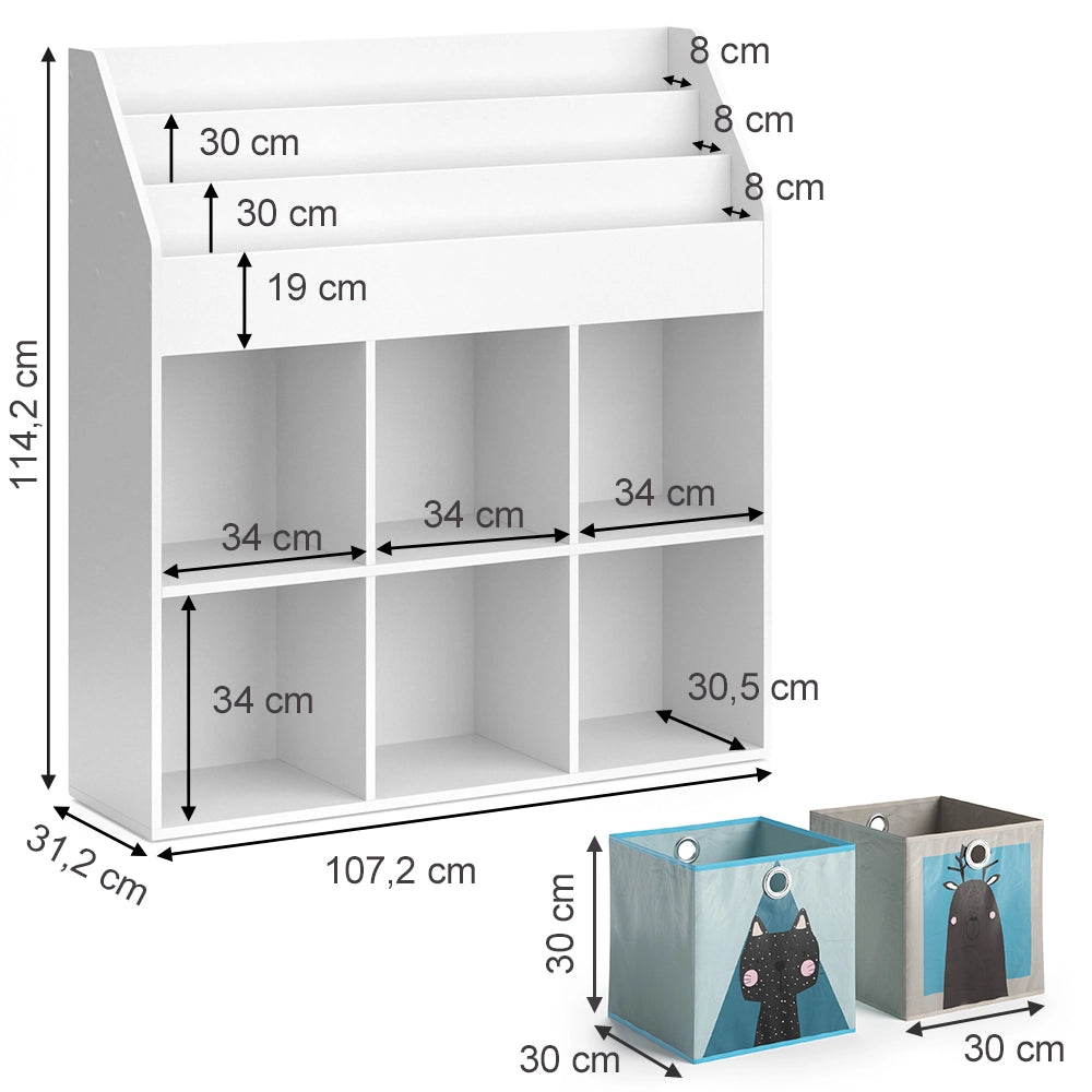 Vicco Libreria bambini Bianco 31.2 x 114.2 cm con 6 scatole pieghevoli opt.2