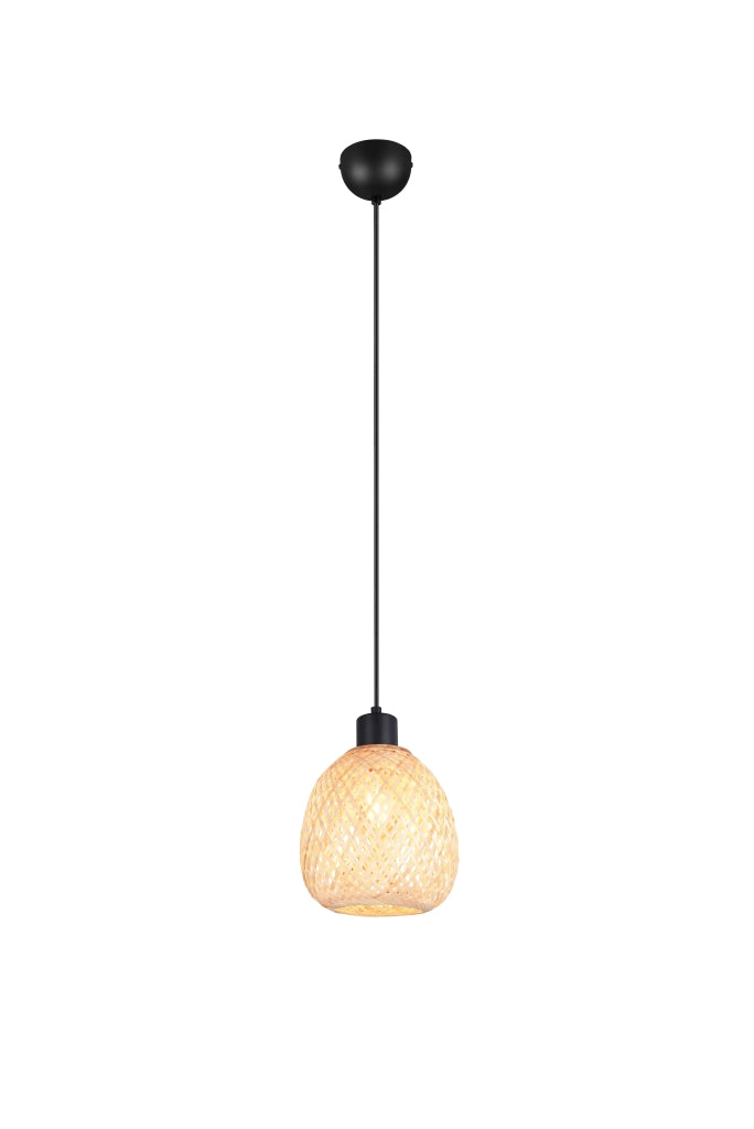 Lampada a sospensione, bambù e metallo nero, D 18 cm, Amelie