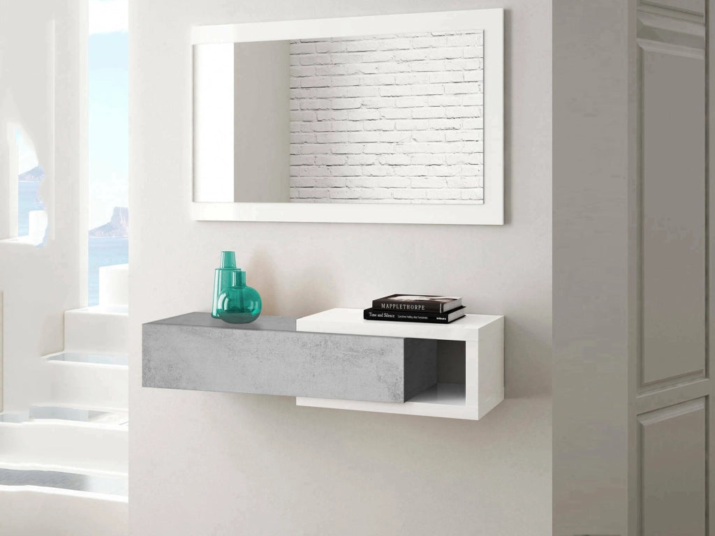 Arty, Mobile da Ingresso Specchio Incluso, 95x26x19h cm Bianco