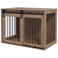 Casetta per Cani Grandi con Porta Scorrevole per Interno in Legno, 98x58x61cm, Marrone