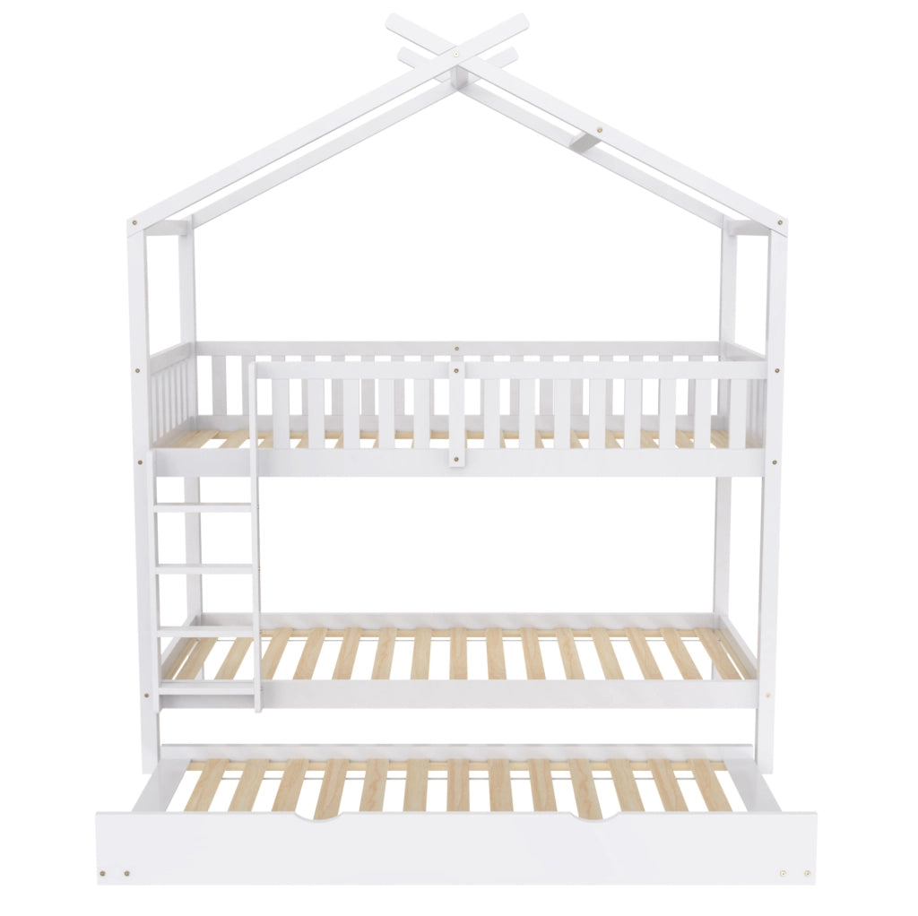 Letto a castello con letto estraibile 90x200 cm in legno massello di pino; bianco