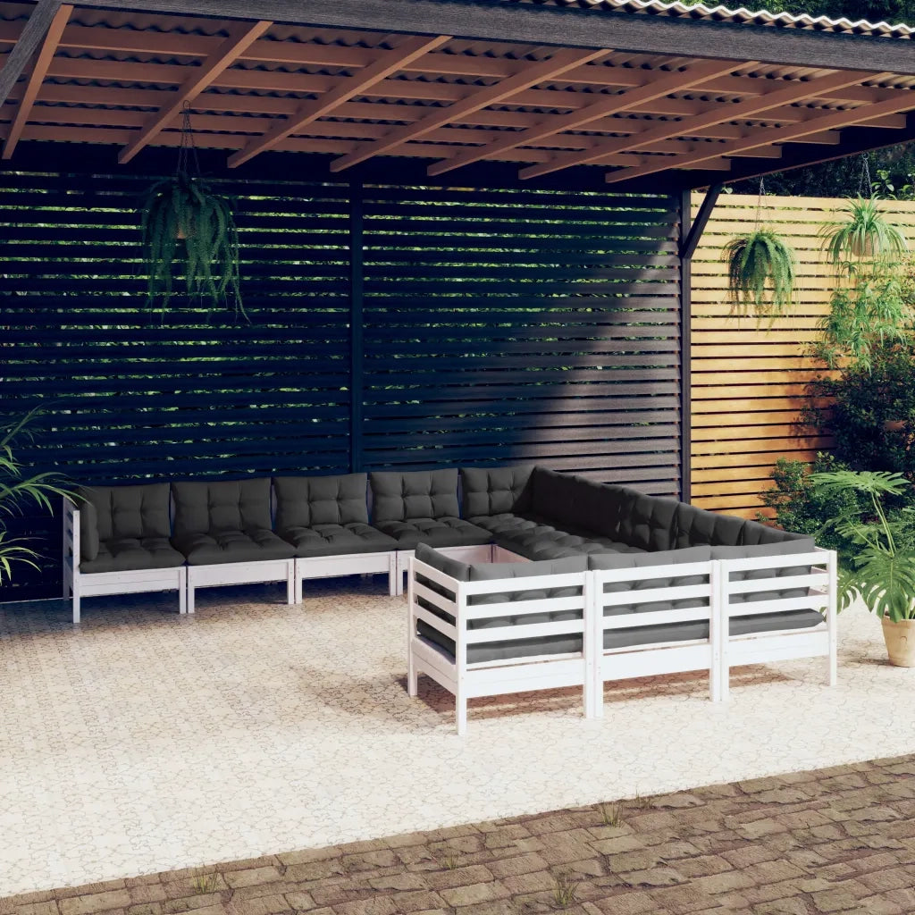 Set Divani da Giardino 11 pz con Cuscini Bianchi Legno di Pino 3097020