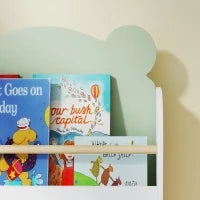 Libreria per Bambini con 3 Ripiani a Forma di Orsetto con Barriere Frontali, 55x15x110 cm, Verde