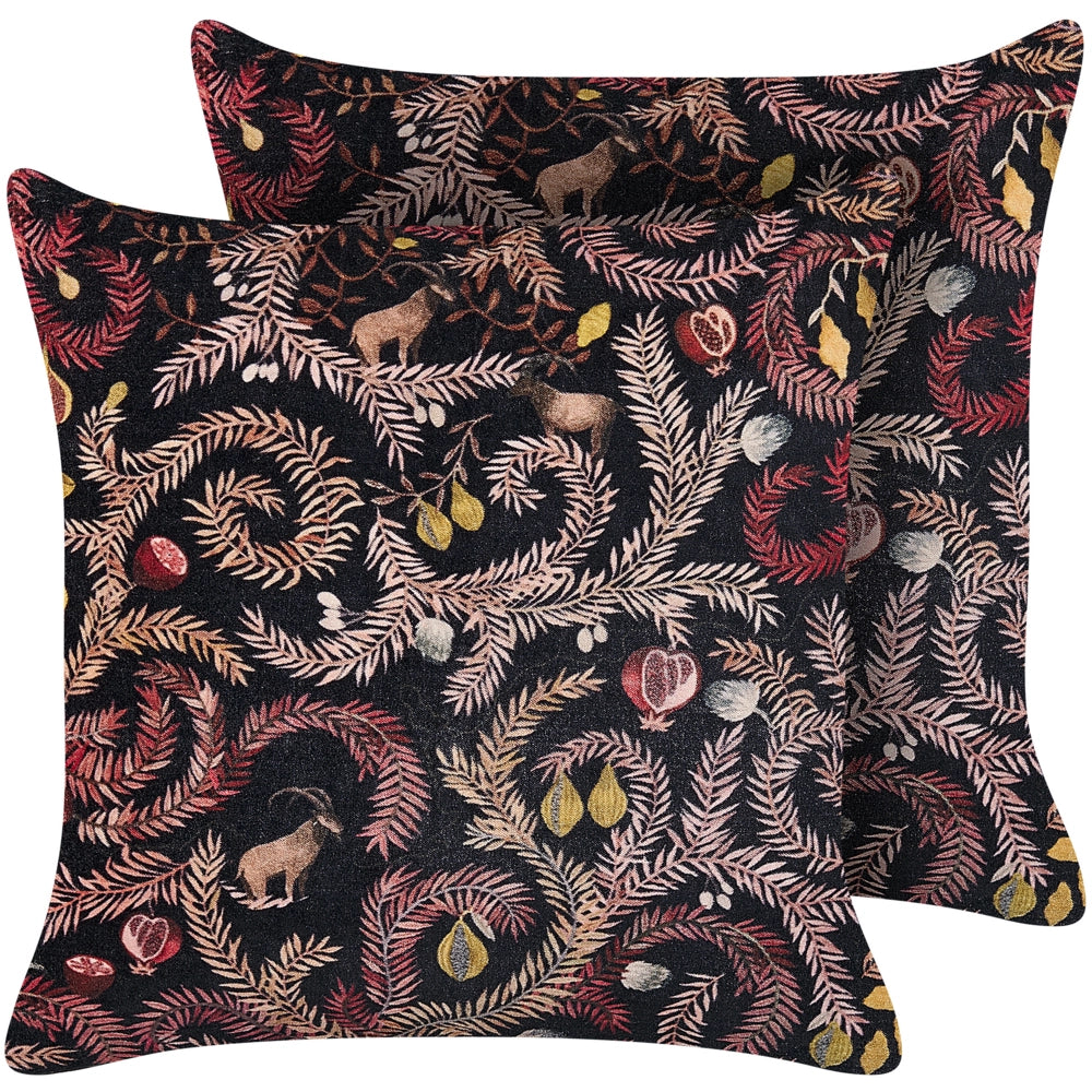 Set di 2 cuscini decorativi nero rosa velluto 45 x 45 cm velluto motivo botanico decoro moderno glamour