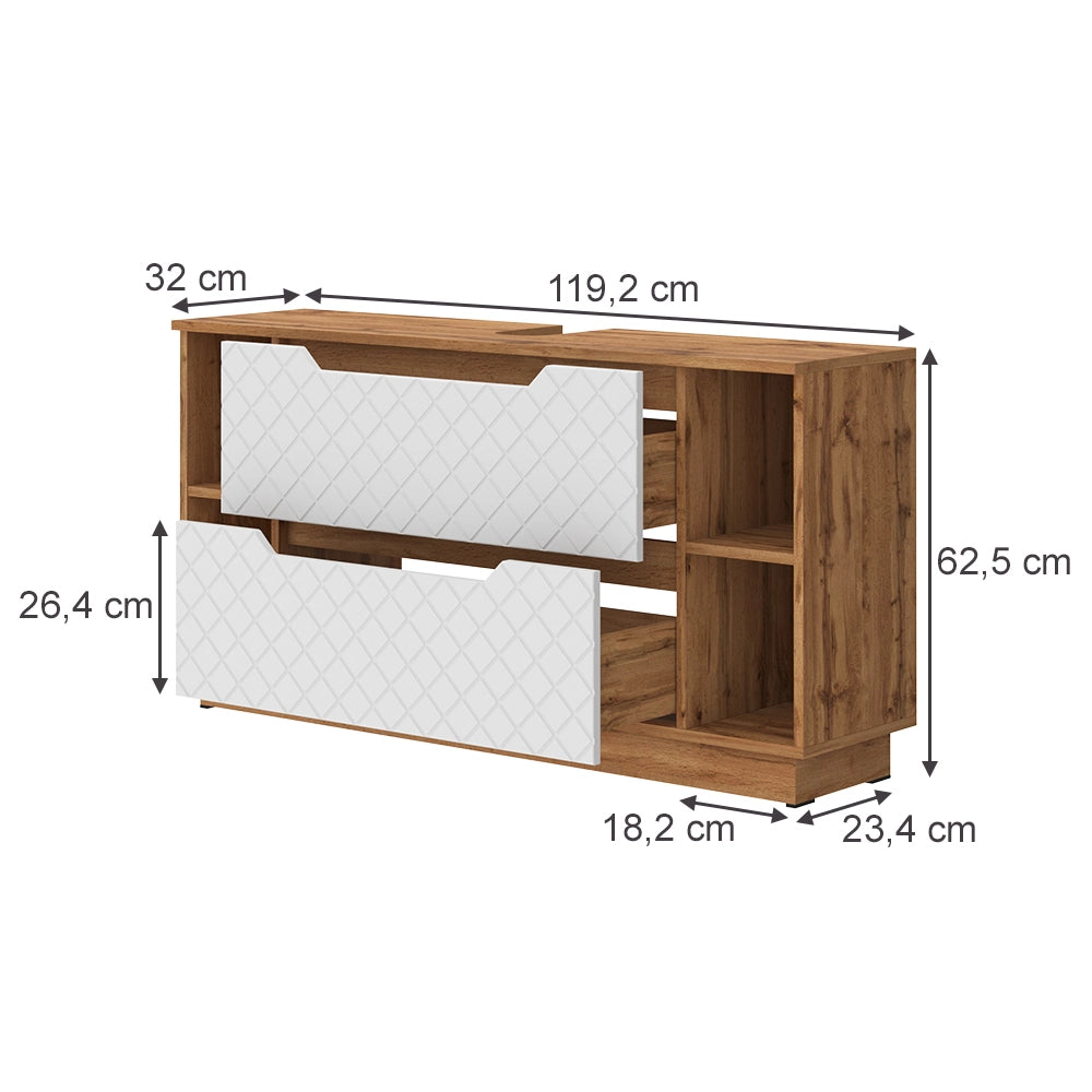 Vicco Mobile sottolavabo per bagno Rovere/bianco con struttura in piastrelle 119.2 x 62.5 cm con 2 cassetti