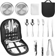 Set da cucina in acciaio inossidabile da 13 pezzi per esterno - Borsa da picnic - Portatile - Campeggio - Picnic - BBQ - Escursioni