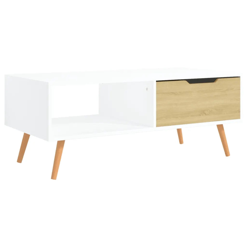 Tavolino da Salotto Bianco e Rovere 100x49,5x43cm in Truciolato
