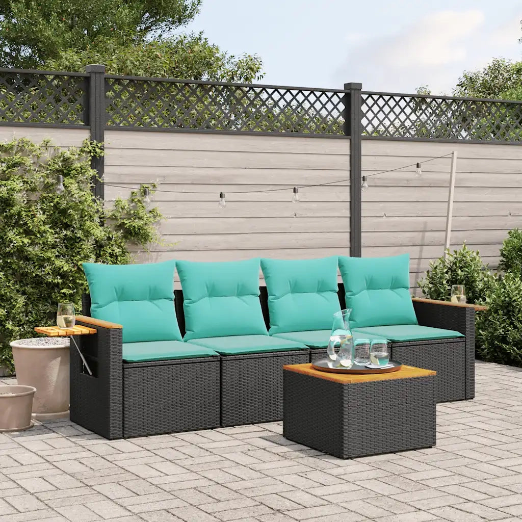 Set Divani da Giardino 5 pz | Set Salotto da Giardino con Cuscini Nero in Polyrattan