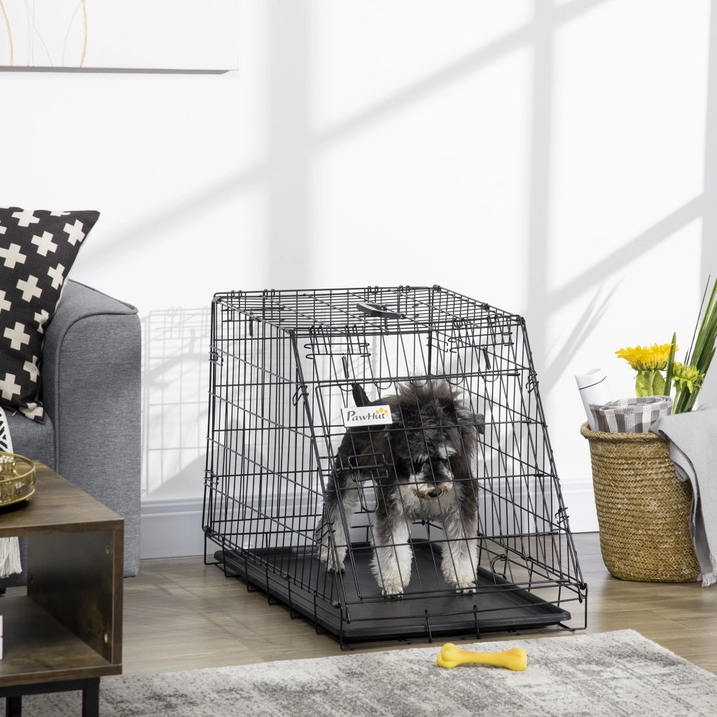 Easycomfort Trasportino per Cani in Metallo e PP, Gabbia per Cani a Trapezio per Auto con Maniglia, 77x47x55cm Nero