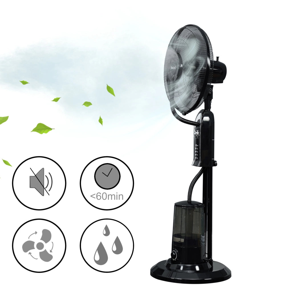 Ventilatore a Piantana con Nebulizzatore Regolabile - 3 Velocitá, Modalitá Oscillazione, Testa Inclinabile - Motore 75W Timer a 60 min. - Nero