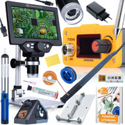 Set di Saldatura Professionale 8 in 1 con Microscopio LCD 7" 1200x – Stazione T12, Toppa, Resina, Supporto PCB, Stagno