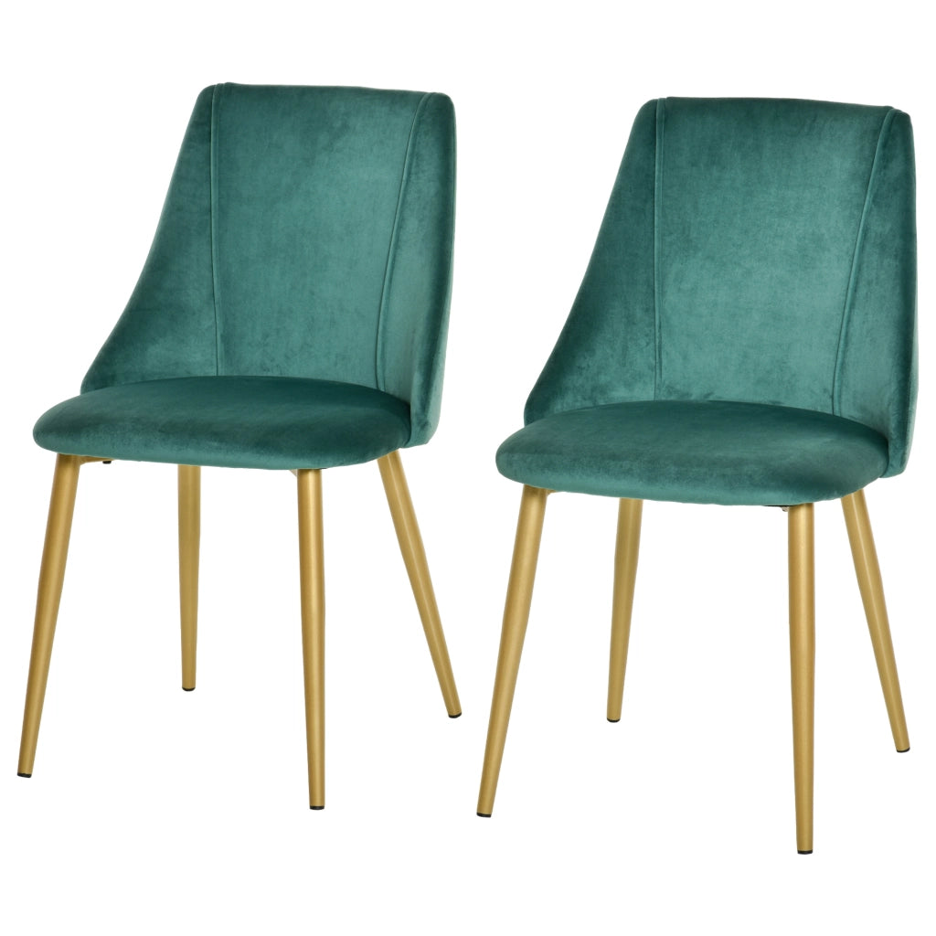 Set 2 Sedie da Pranzo Imbottite con Rivestimento Verde e Gambe in Metallo ¨C Zephmum ¨C 50x56.5x85cm